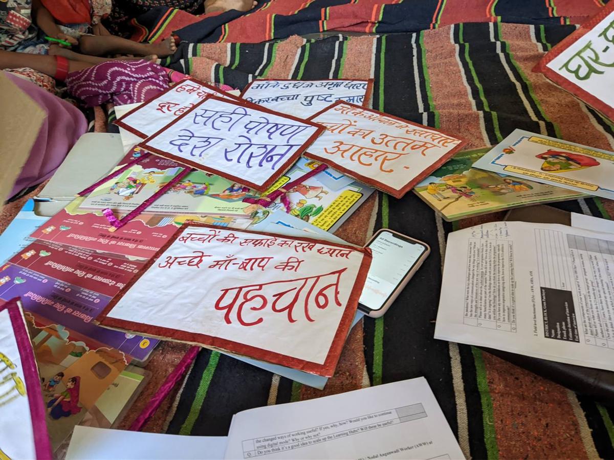 Hand-made posters and cards in Hindi from a co-creation workshop